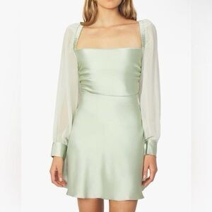 WeWoreWhat Puff Sleeve Cowl Mini Dress in Sage Green Size 8